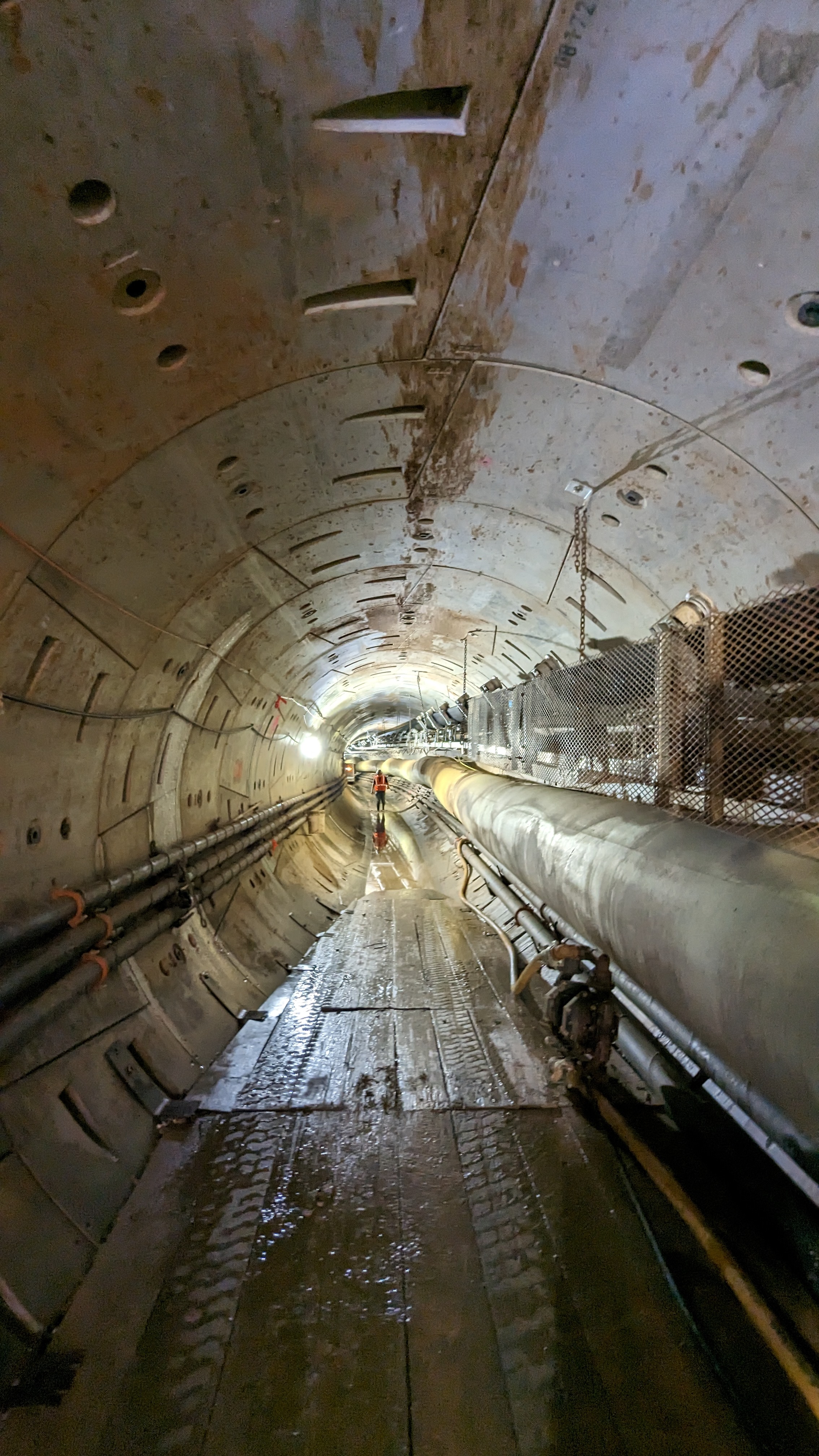 Underground tunnel with large pipes
